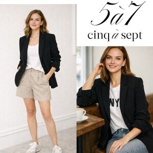 Minimalist Cinq à Sept Black Ruched Sleeve Blazer Size 12– Classic Chic $395